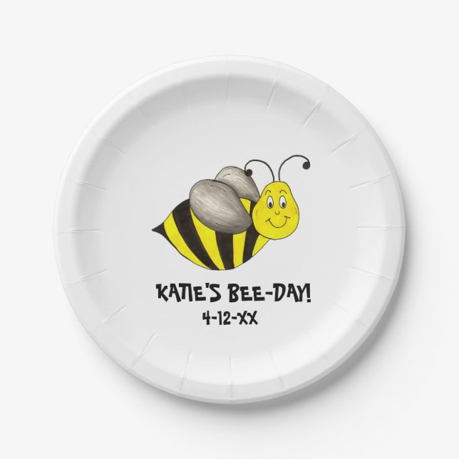 Personalised Bee Day Bumblebee Birthday Bday Plate (Front)