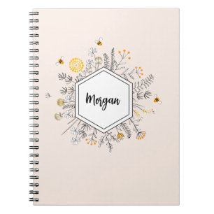 Personalised Bee Floral Name Hexagon Flower Notebook