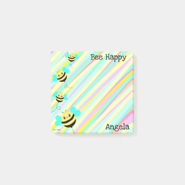 Personalised Bee Happy Post-it Notes (Front)