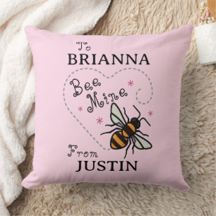 Personalised Bee Mine Heart Valentine's Day Throw Cushion