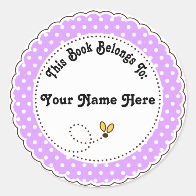 Personalised Bee Reading Bookplates Classic Round Sticker (Front)
