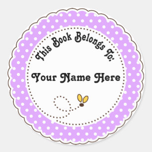 Personalised Bee Reading Bookplates Classic Round Sticker