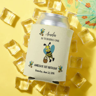 Personalised Bee theme 1st Birthday party Can Cooler