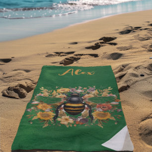 Personalised Bee & Wildflowers - Beach Towel