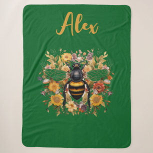 Personalised Bee & Wildflowers - Sherpa Blanket