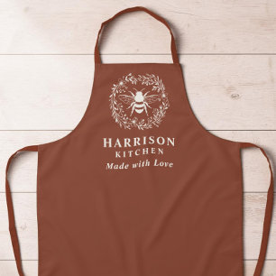 Personalised Bee Wreath Terracotta Family Kitchen Apron