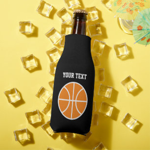 Personalised beer bottle cooler with basketball