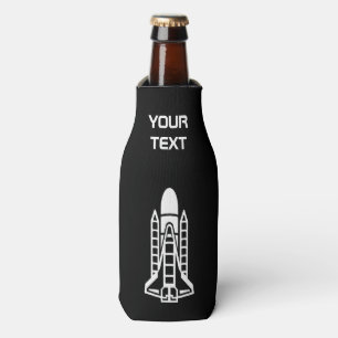Personalised beer bottle cooler with space rocket