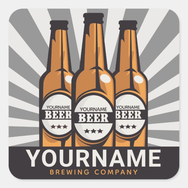 Personalised Beer Bottle Craft Brewing Company Square Sticker (Front)