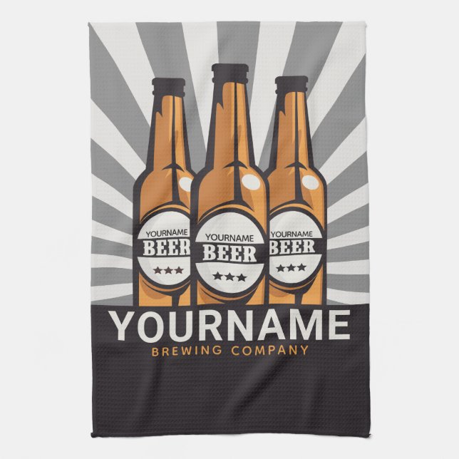 Personalised Beer Bottle Craft Brewing Company Tea Towel (Vertical)
