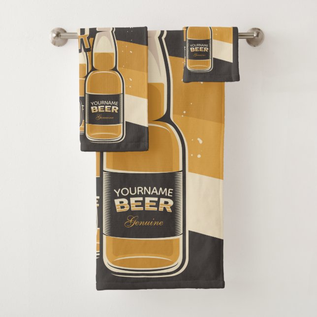 Personalised Beer Bottle Sudsy Mug Brewing Bar Bath Towel Set (Insitu)