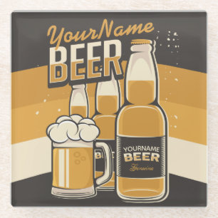 Personalised Beer Bottle Sudsy Mug Brewing Bar Glass Coaster