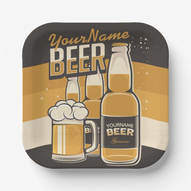 Personalised Beer Bottle Sudsy Mug Brewing Bar Paper Plate (Front)