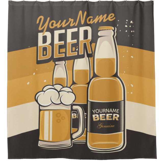 Personalised Beer Bottle Sudsy Mug Brewing Bar Shower Curtain (Front)