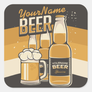 Personalised Beer Bottle Sudsy Mug Brewing Bar  Square Sticker