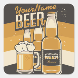 Personalised Beer Bottle Sudsy Mug Brewing Bar  Square Sticker