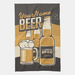 Personalised Beer Bottle Sudsy Mug Brewing Bar Tea Towel