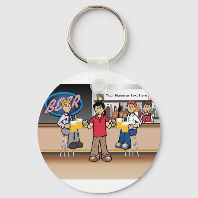 Personalised Beer Drinker - Male Cartoon  Key Ring (Front)