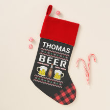 Personalised Beer Ugly Christmas Sweater Red Plaid