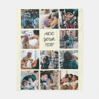 Personalised Beige 11 Photo Collage Fleece Blanket
