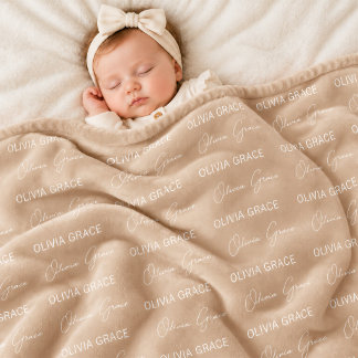 Personalised Beige Baby Name Neutral Nursery Blank Fleece Blanket