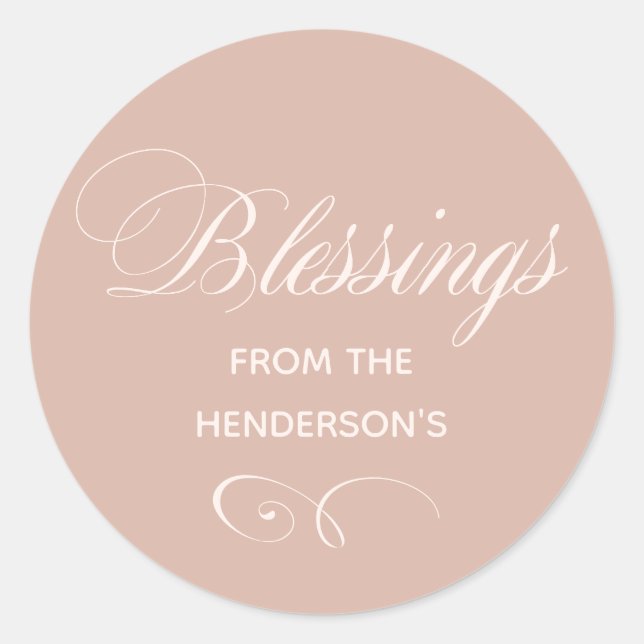 Personalised Beige Blush Blessings  Classic Round Sticker (Front)