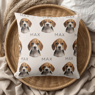 Personalised Beige Dog Photo & Name Pattern Cushion
