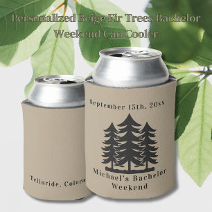 Personalised Beige Fir Trees Bachelor Weekend Can Cooler