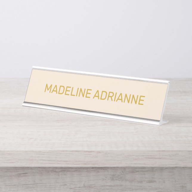 Personalised Beige & Gold Modern Desk Name Plate (Front)