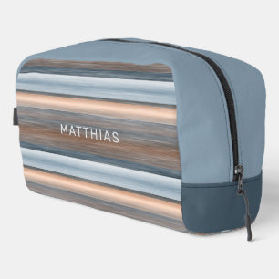 Personalised Beige Grey Teal Blue Brown Stripes Dopp Kit