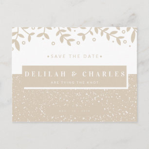 Personalised - Beige Leaves Pattern Save the Date Postcard