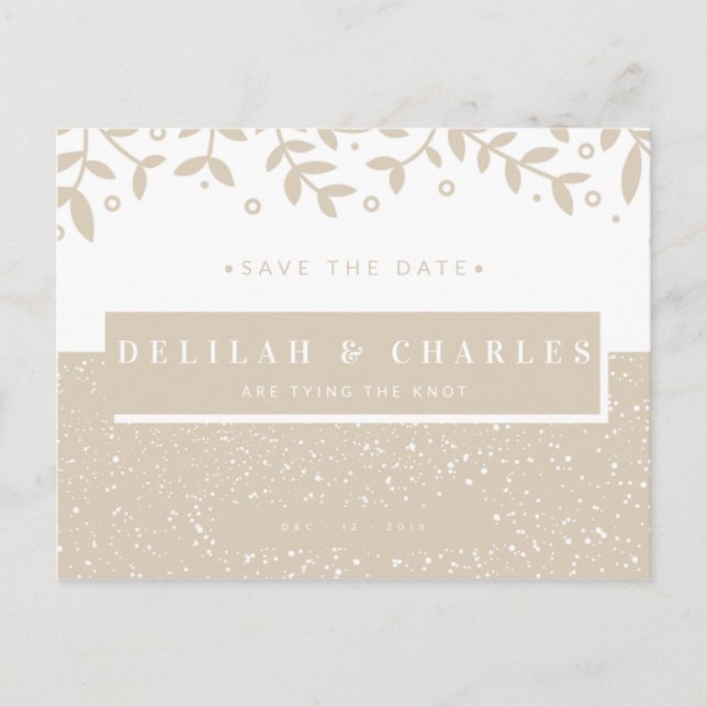 Personalised - Beige Leaves Pattern Save the Date Postcard (Front)