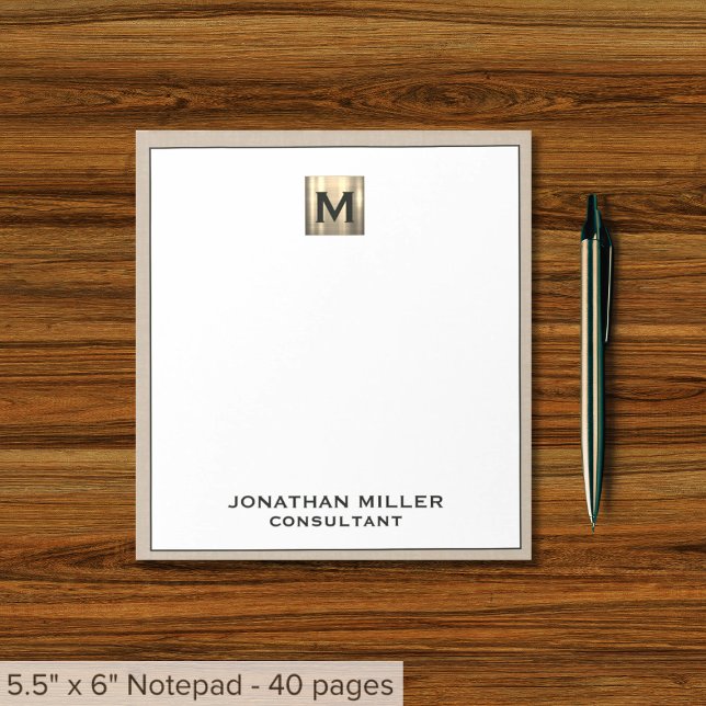 Personalised Beige Linen Gold Monogram  Notepad (Creator Uploaded)