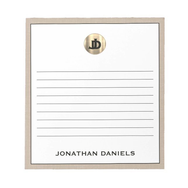 Personalised Beige Linen Monogram Lined Notepad (Front)