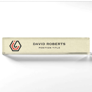 Personalised Beige Linen & Stand in Logo Nameplate