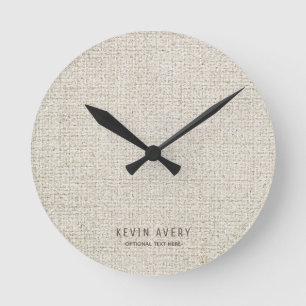 Personalised Beige Linen Texture Round Clock