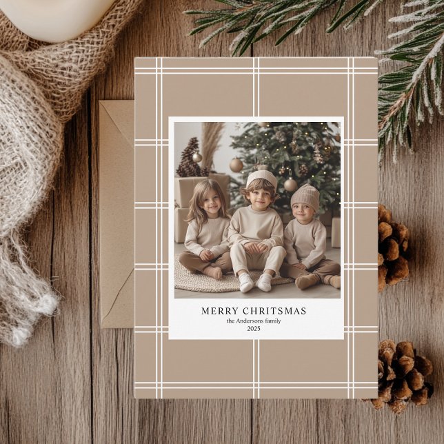 Personalised Beige Merry Christmas Photo  Invitation (Creator Uploaded)