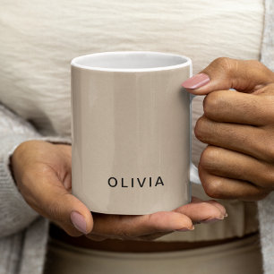 "Personalised Beige Monogram Custom Coffee Mug