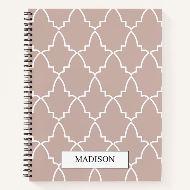 Personalised Beige Moroccan Lattice Pattern Notebook (Front)