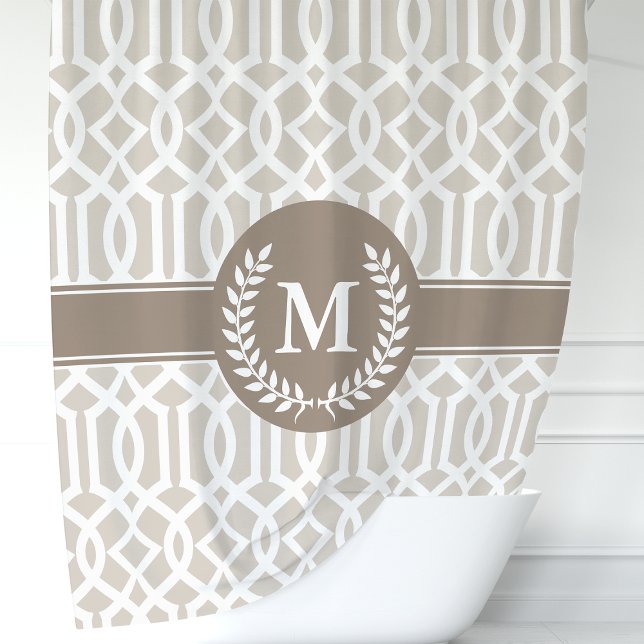 Personalised Beige Moroccan Quatrefoil Shower Curtain (Creator Uploaded)