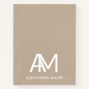 Personalised Beige Notebook with Modern Monogram