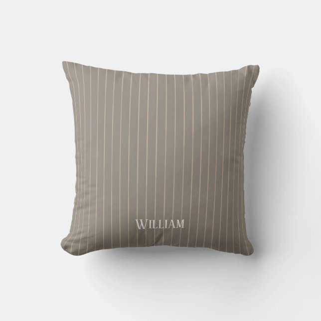 Personalised beige pinstripes cushion (Front)