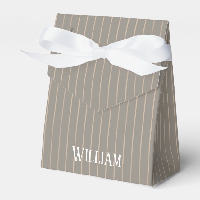 Personalised beige pinstripes favour box (Front Side)