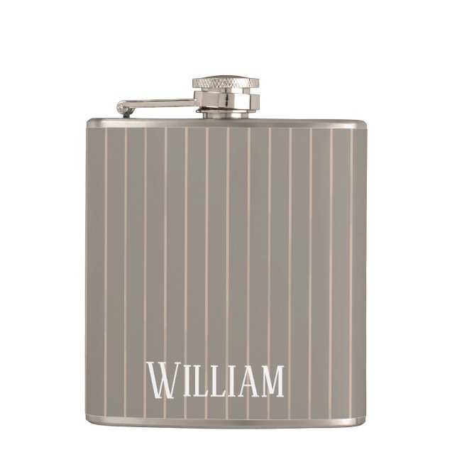 Personalised beige pinstripes hip flask (Front)