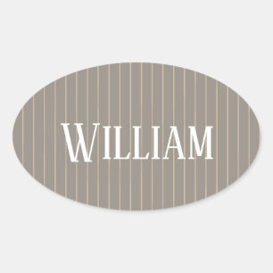 Personalised beige pinstripes oval sticker