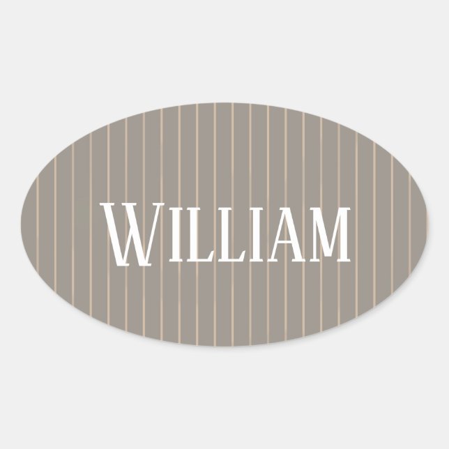 Personalised beige pinstripes oval sticker (Front)