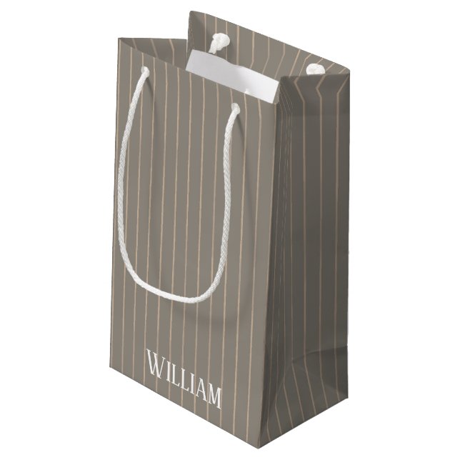 Personalised beige pinstripes small gift bag (Back Angled)