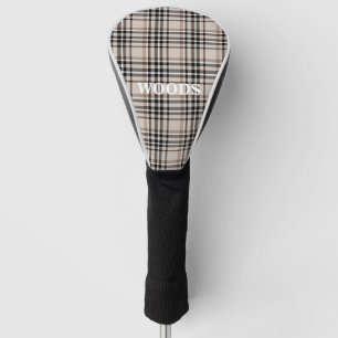 Personalised Beige Plaid Golf Head Cover