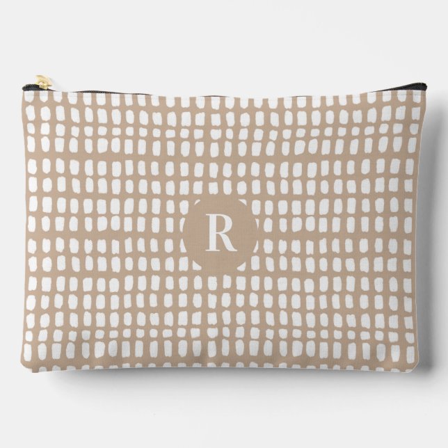 Personalised Beige Simple Abstract Line Pattern Accessory Pouch (Front)