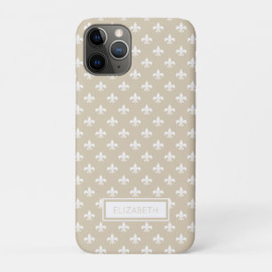 Personalised Beige White Fleur de Lis Pattern iPhone 11 Pro Case